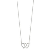 Sterling Silver Polished Interconnected CZ Double Hearts 18 inch Necklace